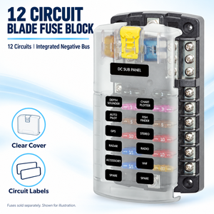 Bloque de Fusibles de 12 Circuitos con Bus Negativo y Cubierta Transparente, Panel de Fusibles de 32V DC 100A para Barcos, Embarcaciones y Autocaravanas - Product Image 4