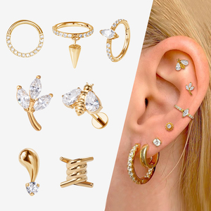 Piercing Labret/Monroe En Acier Chirurgical - Orné De 3 Zirconiums En Forme De Marquises - Modèle Feuille - Neuf