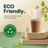 Ensemble de couverts élégants en bambou pré-roulé Tasses à serviettes 10 assiettes compostables de 7 ''en feuille de palmier jetables pour 30 convives-pour les mariages