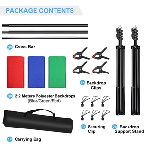 PULUZ Kit de support de <span class=keywords><strong>fond</strong></span> de studio <span class=keywords><strong>photo</strong></span> 2x2m avec barre transversale et toiles de <span class=keywords><strong>fond</strong></span> rouges / bleues / vertes - Product Image 6