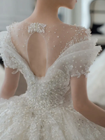 Robes de mariée de luxe scintillantes à col en V, manches longues, entièrement perlées, sur mesure, style Dubaï