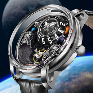 Montre mécanique automatique pour homme PINDU, thème de l'atterrissage sur la Lune, style rétro science-fiction, cadran ajouré, cristal saphir, luxe - Product Image 2