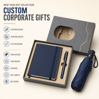 Coffret Cadeau d'Entreprise Personnalisé 2027 avec Couvercle Découpé et Boîte à Fenêtre, Carnet, Stylo, Parapluie Pliant, Emballage avec Logo OEM