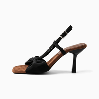 Sandales à bride arrière pour femmes, bout carré, nœud en satin, talon aiguille, logo personnalisé, faible MOQ, vente en gros, rehaussement de la silhouette – Fabrication OEM/ODM