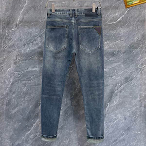 Offre Spéciale jeans slim délavés de couleur unie de haute qualité avec trou blanc pour hommes - Product Image 2