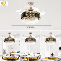 Ventilateur de plafond rétractable en cristal de luxe, lampe LED à intensité variable, moteur DC silencieux, télécommande pour salon, chambre à coucher, décoration intérieure