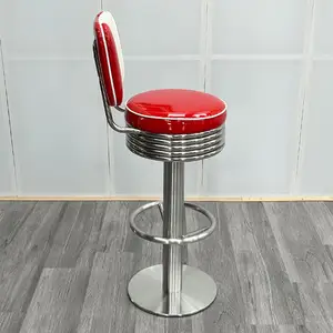 Classic Retro Diner 50S Bar Stool Swivel High Counter Height Stainless Steel Bar Chairs