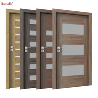 Porte en bois massif moderne avec insert en verre trempé HPL, porte intérieure en bois écologique avec placage en chêne, finition ignifuge