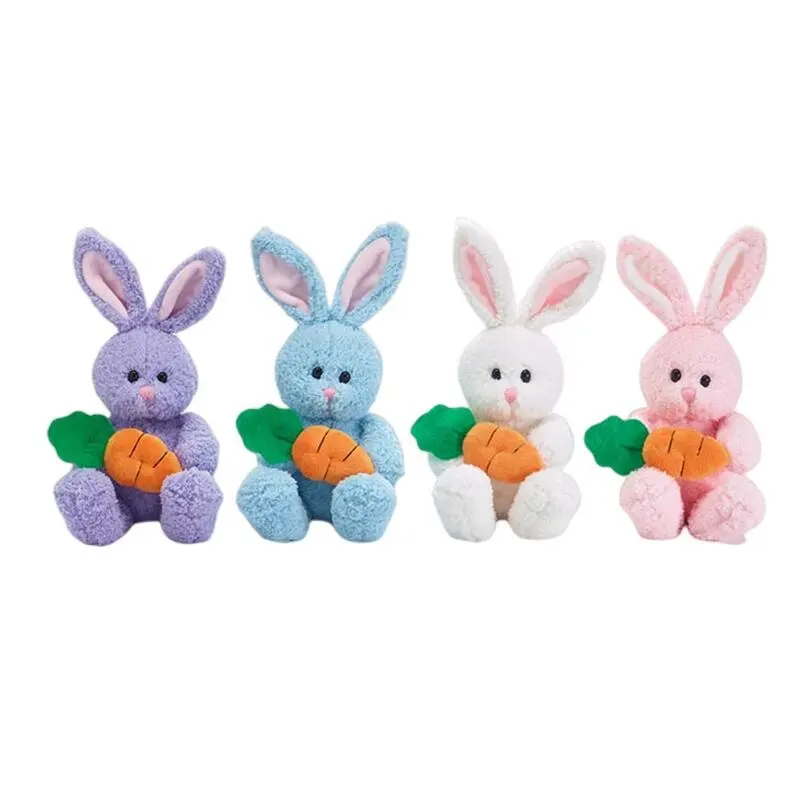 Custom Logo Fluffy Plush Stuffed Cute ASSORTED Easter Rabbit Toys Soft Bunny Hold Carrot Animal Toy