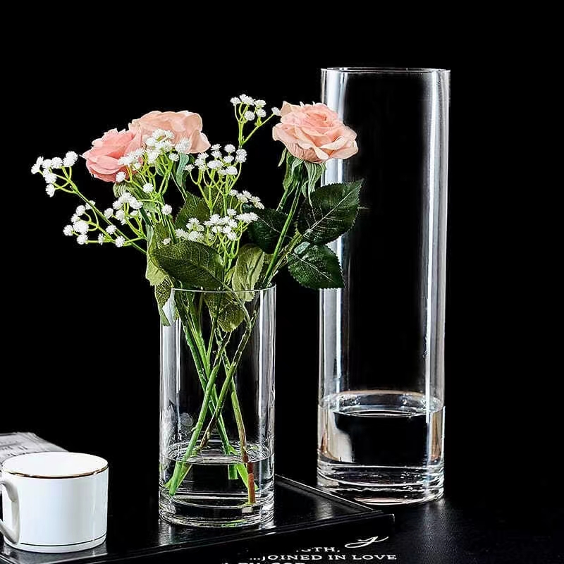 Vaso In Vetro Trasparente Quadrato Alto 30cm - Grande Vaso Minimalista Per Fiori, Centrotavola, Soggiorno, Ufficio