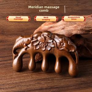 Peine pequeño para meridianos de madera maciza, pez Loto de sándalo dorado, diente ancho tallado para masaje de cabeza del cuero cabelludo, peine común de uso doméstico - Product Image 4