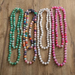 Collana con fossili di vento da <span class=keywords><strong>donna</strong></span>, collana lunga annodata con pietre colorate da 8 mm effetto invecchiato - Product Image 1