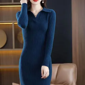 Long Sleeve Blue Maxi Dresses for Women Autumn Winter 2022 Bodycon Party Gala One-piece Crochet Midi Women's Sweater Dress Knit