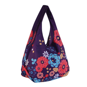 Grand sac de courses pliable réutilisable en tissu Oxford à motif floral, avec logo personnalisé imprimé, en polyester 190T 210D, sac de rangement pliable - Product Image 3