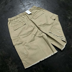 Men's Cargo Shorts Solid Color Drawstring Waist Ripped Hem Breathable Cotton Canvas Shorts - Product Image 6