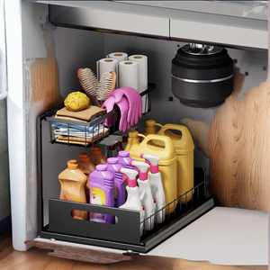 חם מוכר מתכת כיור מטבח ארון מארגן ארון עם מתחת לכיור יעיל מדפי אחסון המוכר העליון - Product Image 2