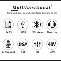 Console de mixage audio portable 6 canaux avec interface USB, entrée ordinateur, alimentation fantôme 48V, enregistrement audio et monitoring