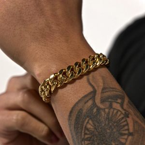 สร้อยข้อมือแบบ Cuban Link ชุบทอง 14K ขนาด 12 มม. สำหรับผู้ชาย, สร้อยสแตนเลส 316L หนาสำหรับผู้ชายและผู้หญิง, ของขวัญสำหรับวันเกิดและวันหยุด - Product Image 5