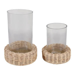 Set di portacandele in vetro a forma di lanterna con base in rattan per decorazioni per la casa, centrotavola per soggiorno - Product Image 3