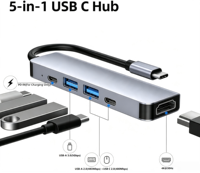 Docking Station Multiport 5-in-1 Tipe C, Adaptor Ekspansi Berbahan Aluminium Alloy dengan HUB USB, 4K HDTV, 100W PD, USB & Data Tipe C
