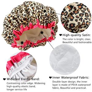 Bonnet de douche en satin pour femmes, double couche, imperméable, motif léopard, zèbre, points roses, points blancs, usage sanitaire - Product Image 4