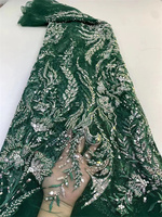 Tissu de dentelle de mariée en tulle brodé de perles et de strass haut de gamme personnalisé M0061 avec broderie de sequins et dentelle dorée
