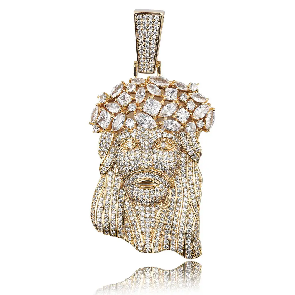 1 Stuk Grote Jezus Ketting & Hanger Met Touw Ketting Gouden Kleur Vergulde Iced Out Zirkonia Heren Hiphop Sieraden Cadeau