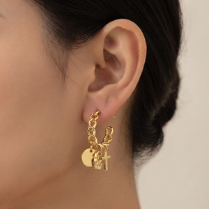 Boucles d'oreilles pendantes en alliage de zinc, forme géométrique croix dorée, tendance, cadeau, EDB-105 - Product Image 1