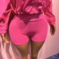 Ensemble 2 pièces pour femme : Veste coupe-vent courte à capuche zippée et short cycliste taille haute sans couture – Tenue de sport décontractée