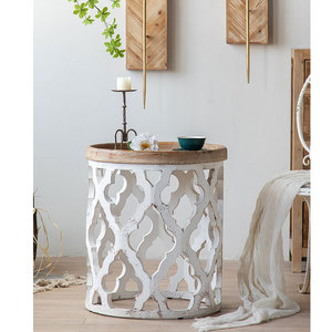 <span class=keywords><strong>Tavolino</strong></span> d'Appoggio Rotondo in <span class=keywords><strong>Legno</strong></span> Stile Vintage Naturalistico Elegante Bianco a Forma <span class=keywords><strong>di</strong></span> <span class=keywords><strong>Ceppo</strong></span> d'Albero - Product Image 5
