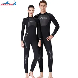 Pakaian Renang Pria Wanita, 3Mm Kulit Hiu Neoprena Berenang Berselancar Uniseks Hitam Lengan Panjang Seluruh Tubuh Berselancar Scuba Diving Wetsuit