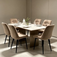 Chaises de salle à manger modernes rembourrées en peluche chocolat, chaises d'appoint de cuisine confortables avec dossier en fer sans accoudoirs pour salle à manger