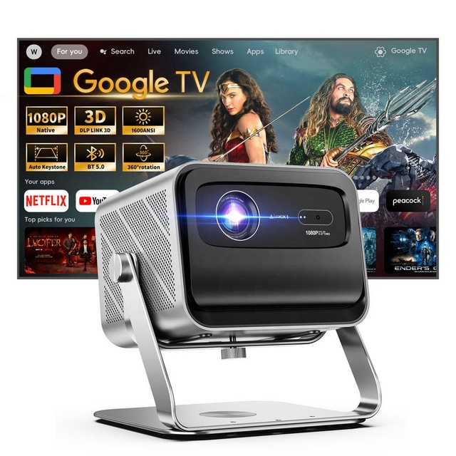 2026 New Arrived DLP Smart WiFi Officially Google-TV-Licensed Auto Focus Keystone Built in Speakers 1080P Portable 4K Projector