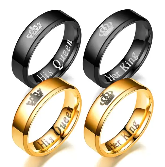 New arrival gold crown couple king queen rings stainless steel