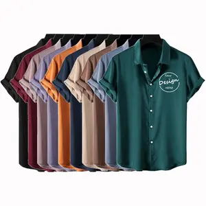 2022 여름 실크 인과 셔츠 사용자 정의 승화 고품질 남성 슬림 피트 스트레치 포플린 짧은 소매 버튼 다운 셔츠