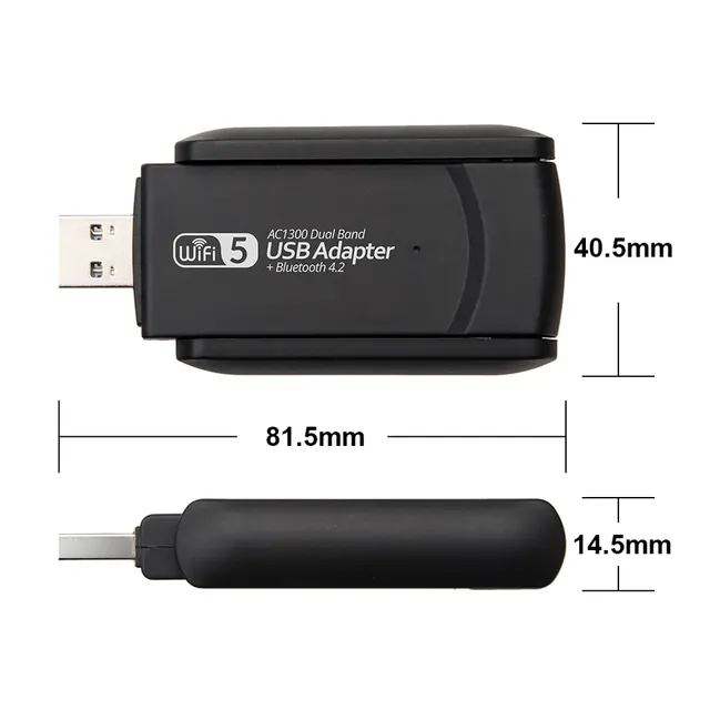 USB WiFi 5 AC1300 Network Card USB 3.0 Dual Band 2.4G/5GHz 802.11AC BT 4.2 USB WiFi Adapter for Driver Free Win 7/8/10/11