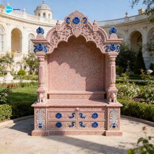 معبد بوجا من الرخام الأبيض للمنزل مع إضاءة، معبد أنيق للاستخدام الداخلي والحدائق، متوفر عبر الإنترنت - Product Image 3