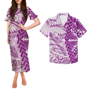 Women Dress Matching Men Shirts Valentine's Day Women's 2 pieces sets Polynesian Samoan Tribal Print Couple Dress Clothing