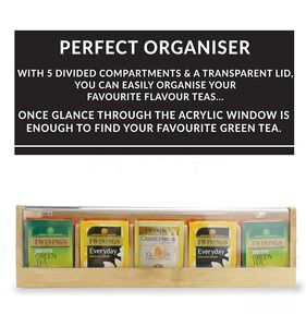 Rectangle Bamboo Lacquer <b>Tea</b> Storage <b>Box</b> with 5 Compartments <b>Tea</b> Bag Organizer Clear Acrylic Lid Eco-Friendly - Product Image 4
