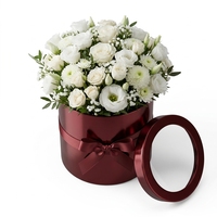 Boîte ronde rouge bordeaux de qualité supérieure, boîte à fleurs en papier de luxe personnalisée avec fenêtre transparente, emballage cadeau en vrac