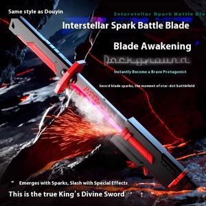 Jongens verjaardagscadeau plastic Sparkblade zwaard speelgoed realistisch rook multicolor led lichtzwaard met schede en schitterend vonkeffect - Product Image 2