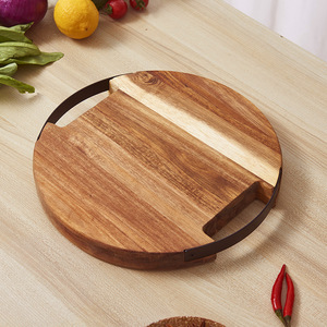 Tabla de cortar de madera de acacia, tabla de cortar para cocina, tabla de cortar redonda de madera maciza, para cortar carne, para cortar huesos - Product Image 1