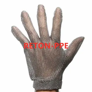 Schnitt fester Stahlgitter handschuh mit Feder riemen für Butcher Working Hand Safety
