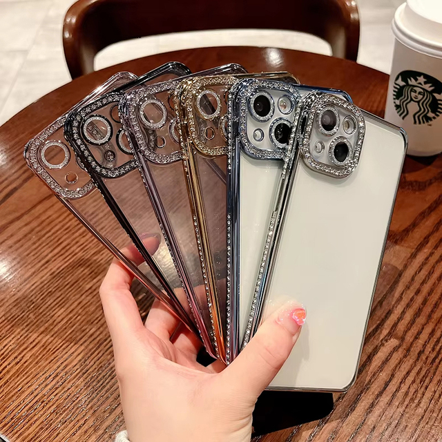 New Diamond Electroplated Phone Cover for iPhone 17 Pro Max Phone Case 14 13 TPU Clear Mobile Cell Phone Back Cover