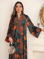 Luxuriöses Vintage-Blumendruck-Abaya-Kleid mit Stehkragen und Stickerei, Modest Couture Kaftan Abaya Bedrucktes Langes Kleid