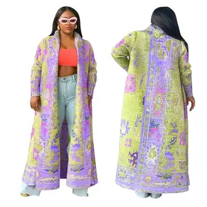 Spring 2024 fashion color miyake pleated cardigan women long sleeve printed dusters plus size trench coats