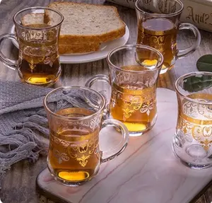 Chất lượng hàng đầu sang trọng mạ vàng trang trí cup sets Arabic Thổ Nhĩ Kỳ Espresso eo cà phê ly thủy tinh Tea Set cho Cà Phê Trà