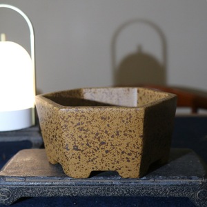Hexagonal Zisha Flowerpot Wood Fired Handmade Bonsai Pot <b>Antique</b> Style <b>Desktop</b> Planter - Product Image 1