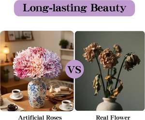 Vente en gros de fleurs artificielles de haute qualité, chrysanthèmes et dahlias en PU, couleur automne 2024, toucher réaliste, pour la décoration de mariage, de la maison et des fêtes - Product Image 5