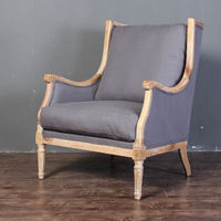 French Country Linen Club Massiver Holz sessel Antiker Akzents tuhl Einzel couch Wohnzimmer Sofa